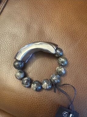 NWT E & L large chunky sterling silver & gray opal bracelet